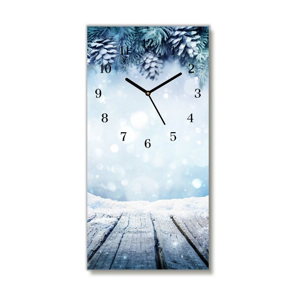 Horloge murale en verre Verticale Arbre de Noël de neige d'hiver