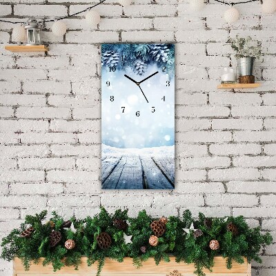 Horloge murale en verre Verticale Arbre de Noël de neige d'hiver