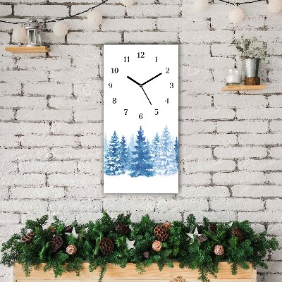 Horloge murale en verre Verticale Les arbres de Noël de neige d'hiver