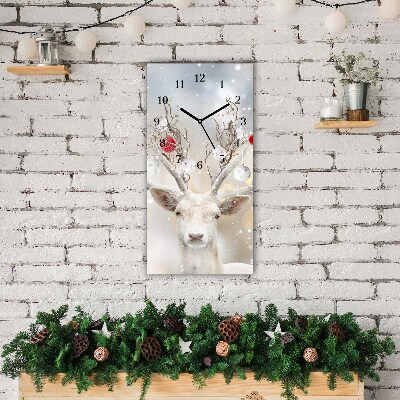 Horloge murale en verre Verticale Renne Blanc boules de Noël