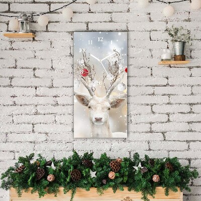 Horloge murale en verre Verticale Renne Blanc boules de Noël