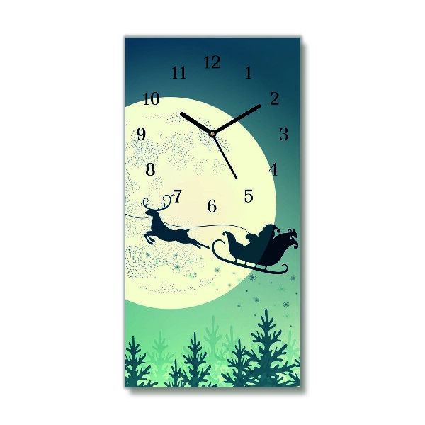 Horloge murale en verre Verticale Père Noël Sleigh de Noël