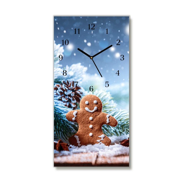 Horloge murale en verre Verticale Pain d'épice vacances de Noël Neige