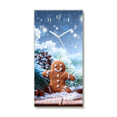 Horloge murale en verre Verticale Pain d'épice vacances de Noël Neige