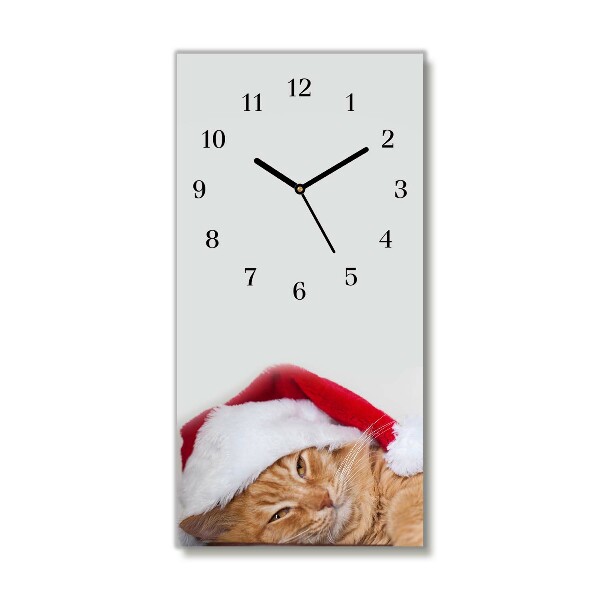 Horloge murale en verre Verticale Chat Chapeau de Père Noël de Noël