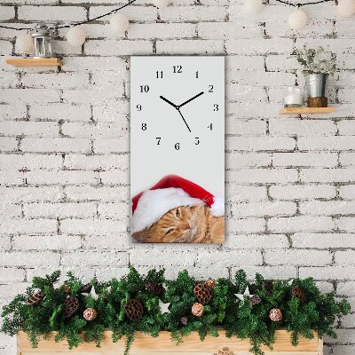 Horloge murale en verre Verticale Chat Chapeau de Père Noël de Noël