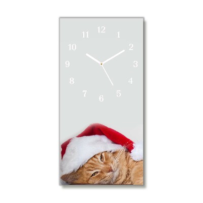 Horloge murale en verre Verticale Chat Chapeau de Père Noël de Noël