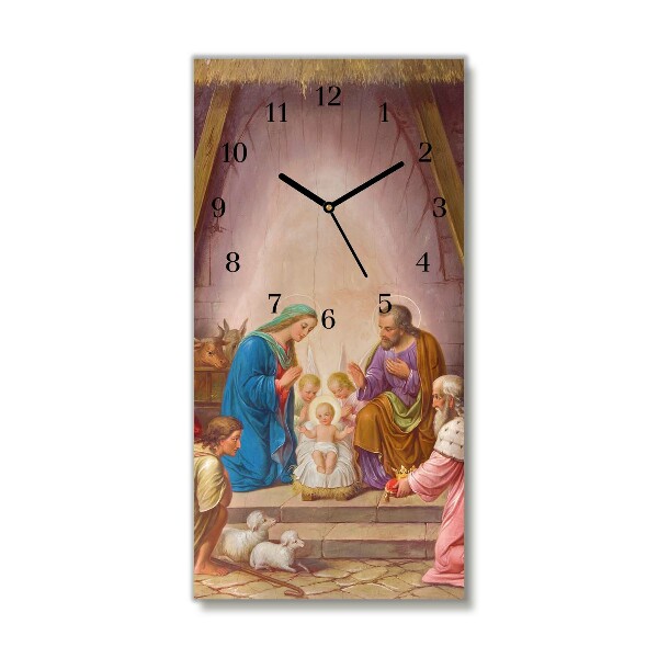 Horloge murale en verre Verticale Stable Noël Jésus