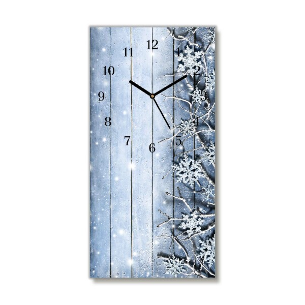 Horloge murale en verre Verticale Saint Snowflakes Winter Frost