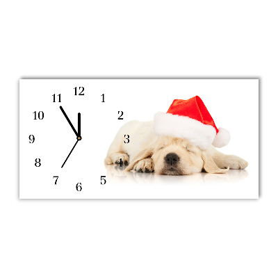 Horloge murale en verre Chiot Chapeau de Père Noël d'hiver