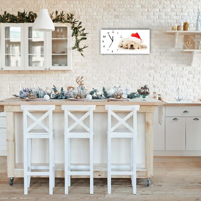 Horloge murale en verre Chiot Chapeau de Père Noël d'hiver