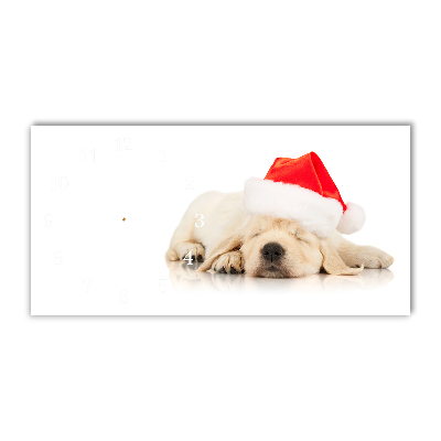 Horloge murale en verre Chiot Chapeau de Père Noël d'hiver