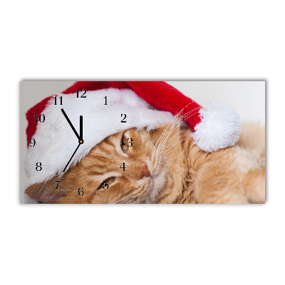 Horloge murale en verre Chat Chapeau de Père Noël de Noël