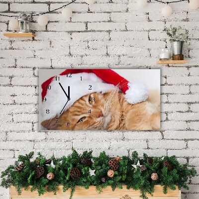 Horloge murale en verre Chat Chapeau de Père Noël de Noël