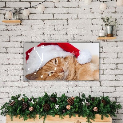 Horloge murale en verre Chat Chapeau de Père Noël de Noël