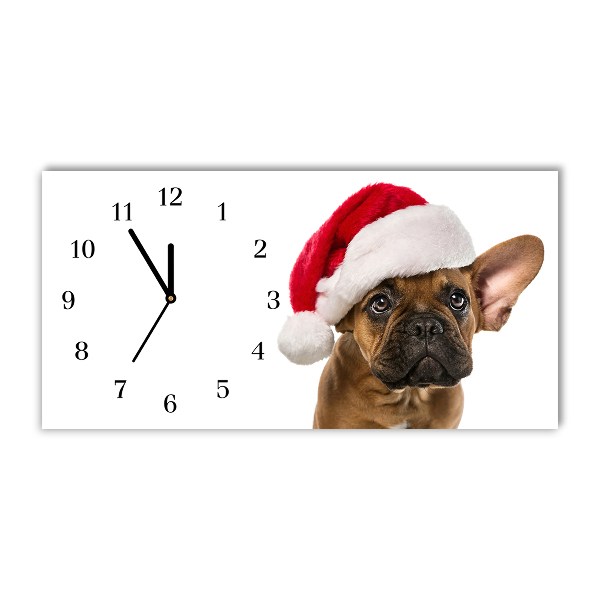 Horloge murale en verre Niveaux Chien de bouledogue de Noël