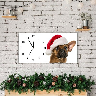 Horloge murale en verre Niveaux Chien de bouledogue de Noël