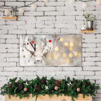 Horloge murale en verre Niveaux Renne Blanc boules de Noël