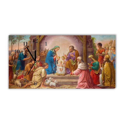 Horloge murale en verre Stable Noël Jésus