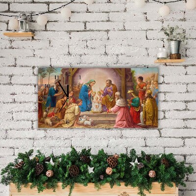 Horloge murale en verre Stable Noël Jésus