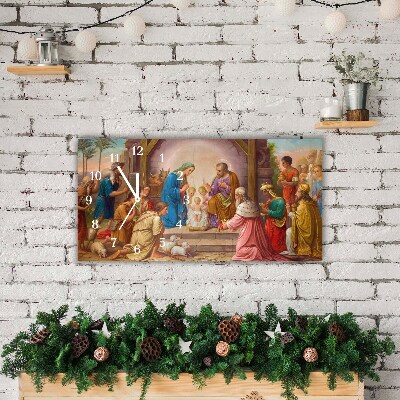 Horloge murale en verre Stable Noël Jésus
