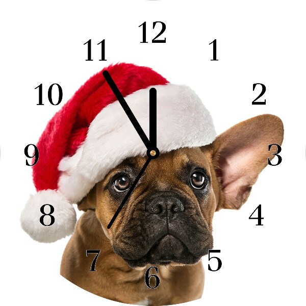 Horloge murale en verre Tour Chien de bouledogue de Noël