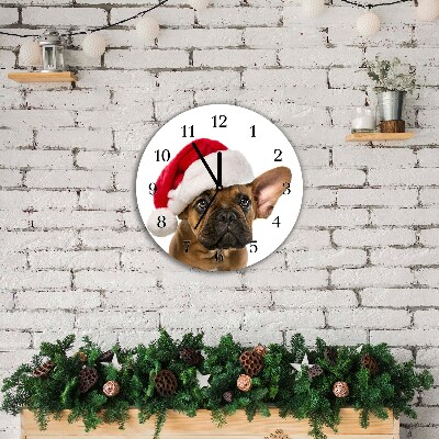 Horloge murale en verre Tour Chien de bouledogue de Noël