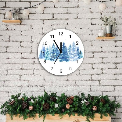 Horloge murale en verre Tour Les arbres de Noël de neige d'hiver