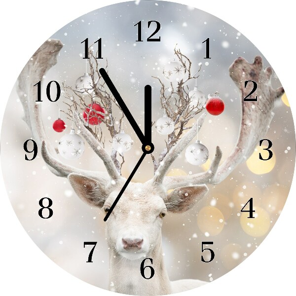 Horloge murale en verre Tour Renne Blanc boules de Noël