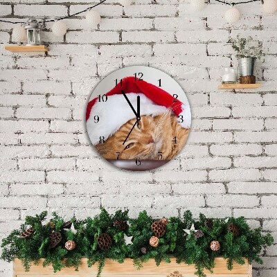 Horloge murale en verre Tour Chat Chapeau de Père Noël de Noël
