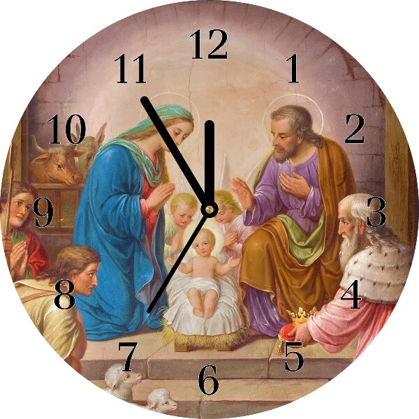 Horloge murale en verre Tour Stable Noël Jésus