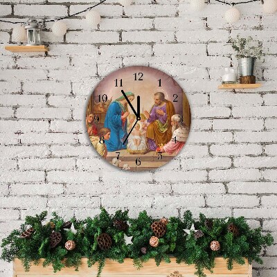 Horloge murale en verre Tour Stable Noël Jésus