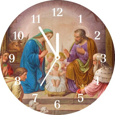 Horloge murale en verre Tour Stable Noël Jésus