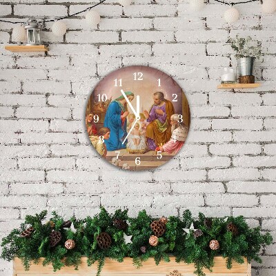 Horloge murale en verre Tour Stable Noël Jésus