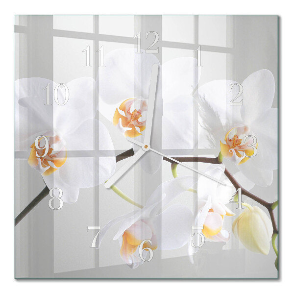 Horloge carrée en verre Orchidée