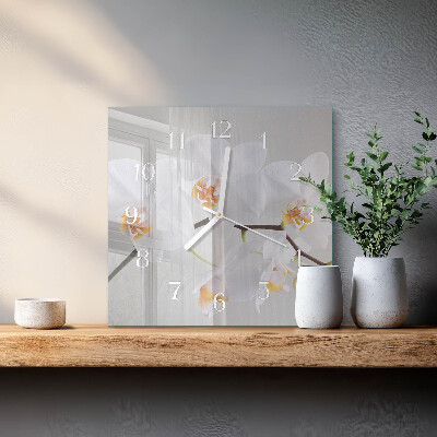 Horloge carrée en verre Orchidée