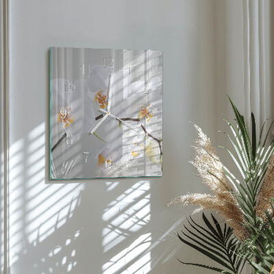 Horloge carrée en verre Orchidée