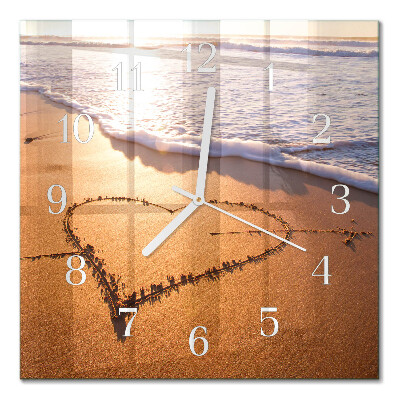Horloge carrée en verre Cœur de la plage