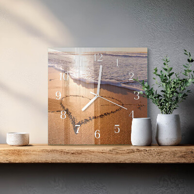 Horloge carrée en verre Cœur de la plage