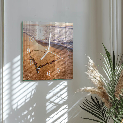 Horloge carrée en verre Cœur de la plage