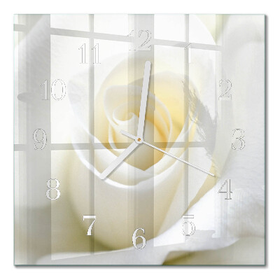 Horloge carrée en verre Rose blanche