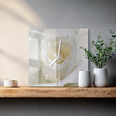 Horloge carrée en verre Rose blanche