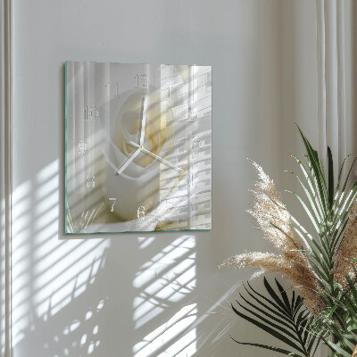Horloge carrée en verre Rose blanche