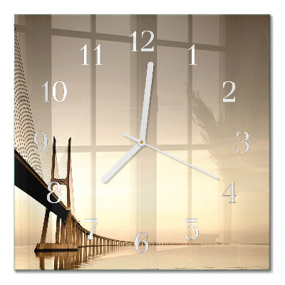 Horloge carrée en verre Pont en sépia