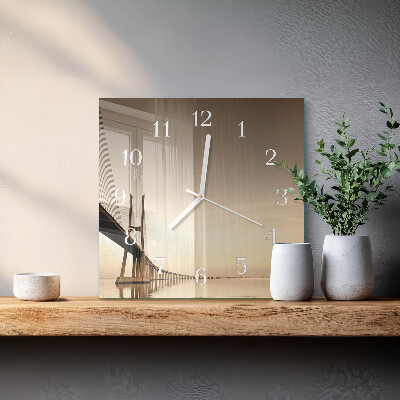 Horloge carrée en verre Pont en sépia