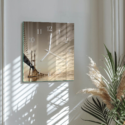 Horloge carrée en verre Pont en sépia