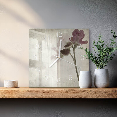 Horloge carrée en verre Fleur vintage