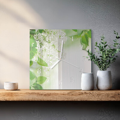 Horloge carrée en verre Feuilles