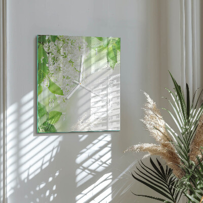 Horloge carrée en verre Feuilles