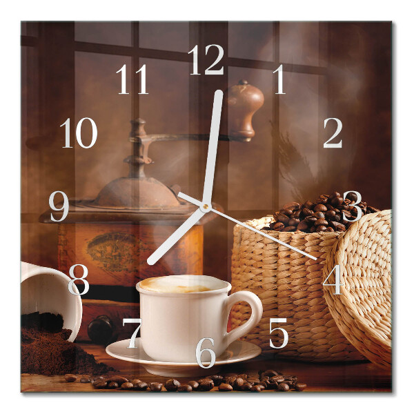 Horloge carrée en verre Une tasse de café